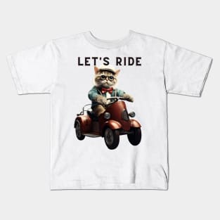 Let's Ride Retro Cat Design | Vintage Cat Lover Kids T-Shirt